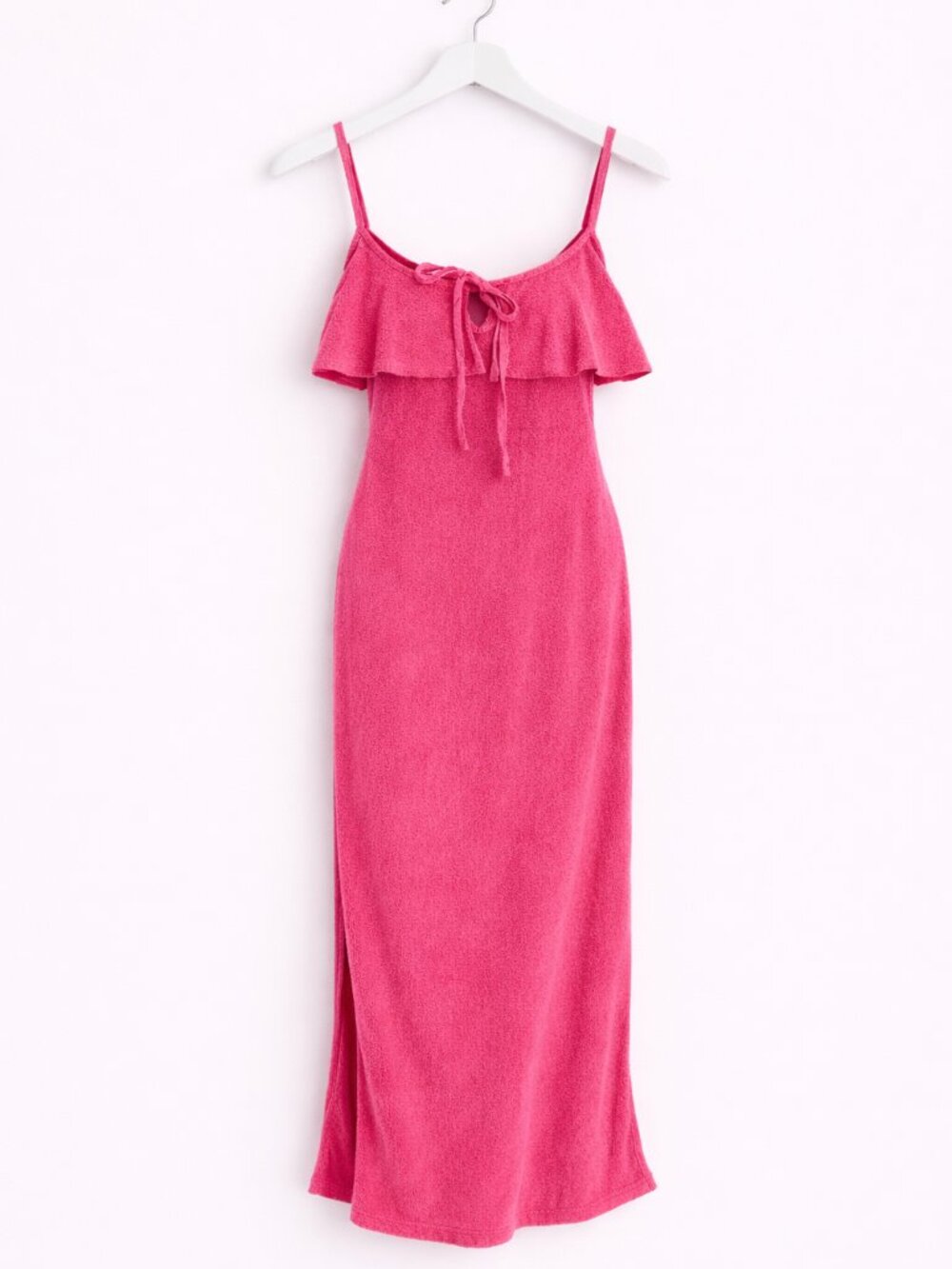 Juicy Couture Pink Terry Cloth Tie Front Ruffle Top Maxi Dress
